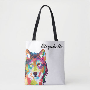 Persoonlijke kleurrijke Pop Art Wolf Draagtas