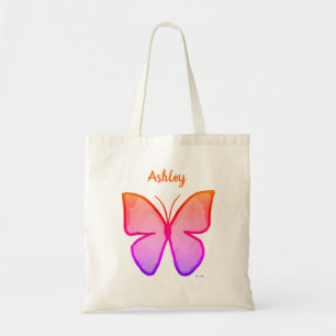 Persoonlijke kleurrijke vlinder tote bag