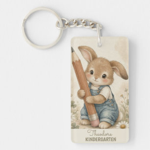 Persoonlijke kleuterklas knuffel konijn sleutelhanger