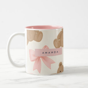 Persoonlijke Knuffel Beer met Roze Strik Patroon Tweekleurige Koffiemok