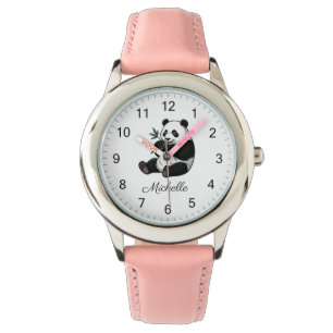 Persoonlijke knuffel panda met groene bamboe horloge