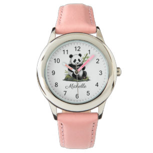 Persoonlijke knuffel panda met groene bamboe horloge