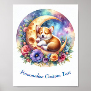 Persoonlijke Knuffelbare Babyhond Slaapt op Maan Poster
