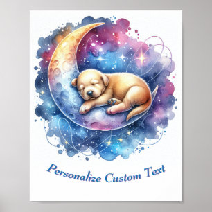 Persoonlijke Knuffelbare Slapende Puppy op Maan Poster