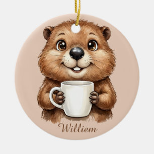 Persoonlijke knusse koffie bever bos ochtend keramisch ornament