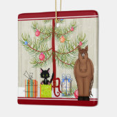 Persoonlijke koffiebruine paarden en Kitten met Ke Keramisch Ornament (Links)