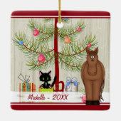 Persoonlijke koffiebruine paarden en Kitten met Ke Keramisch Ornament (Achterkant)