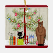 Persoonlijke koffiebruine paarden en Kitten met Ke Keramisch Ornament (Voorkant)