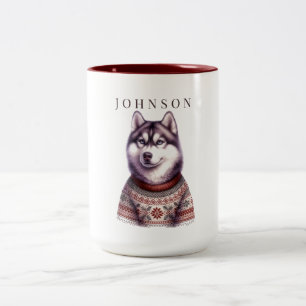 Persoonlijke koffiemok, Festieve Siberische Husky Tweekleurige Koffiemok