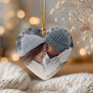 Persoonlijke Koppel Foto Hart Acryl Kerstmis Ornament