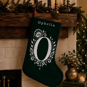 Persoonlijke Kous met Botanisch Monogram Letter O Kleine Kerstsok