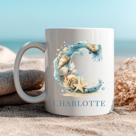 Persoonlijke Kust Monogram C Initiële Strand Koffiemok