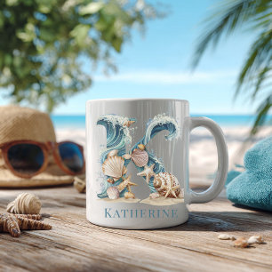 Persoonlijke Kust Monogram K Initiaal Strand Koffiemok
