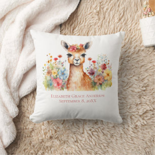 Persoonlijke Lama Wilde Bloemen Waterverf Baby Kussen