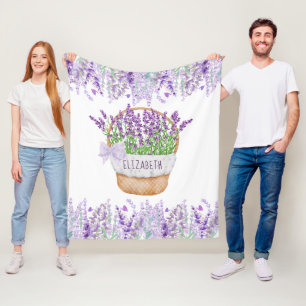 Persoonlijke lavendel bloemenpaars groen mandje fleece deken