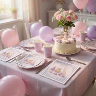 Persoonlijke lavendel geruite baby shower servette servet
