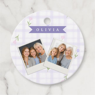 Persoonlijke Lavendel Gingham Bloemen Naam Cadeau Bedankjes Labels