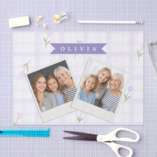 Persoonlijke Lavendel Gingham Bloemen Naam Cadeau Tissuepapier