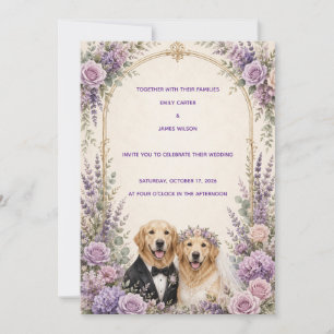 Persoonlijke Lavendel Golden Retriever Trouwuitnod Kaart