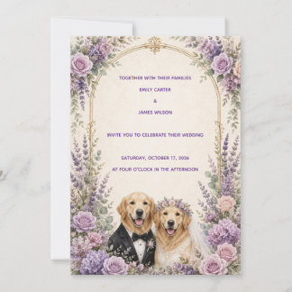 Persoonlijke Lavendel Golden Retriever Trouwuitnod Kaart