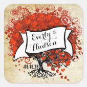 Persoonlijke Lavendel Hartblad Boom Trouw Vierkante Sticker (Voorkant)