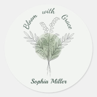 Persoonlijke lelietje-van-dalen aangepaste bloemna ronde sticker