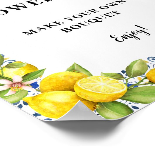 Persoonlijke lemon op blauwe tegels Vloerbalk Poster (Hoek)