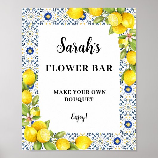 Persoonlijke lemon op blauwe tegels Vloerbalk Poster (Voorkant)