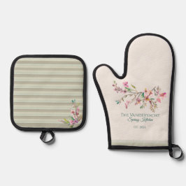 Persoonlijke Lente Bloemige Waterverf Botanische Ovenwant & Pannenlap Set