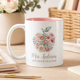 Persoonlijke leraar naam en cijfer bloem appel tweekleurige koffiemok