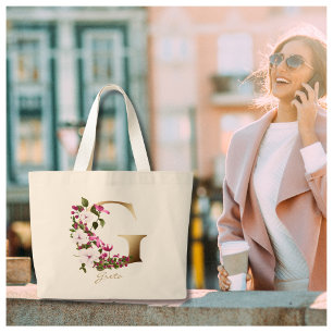 Persoonlijke Letter G Elegante Bloemrijke Gouden M Grote Tote Bag