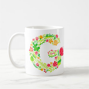 Persoonlijke letter G in Flowers Coffee Mok