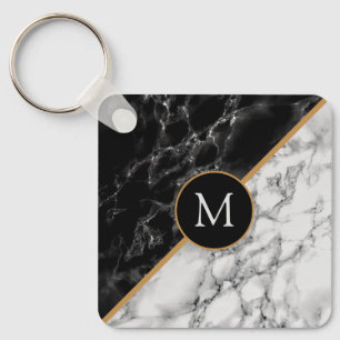 Persoonlijke Letter Sleutelhanger Black White Marb