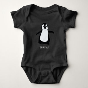 Persoonlijke leuke baby pinguïn illustratie zwart romper