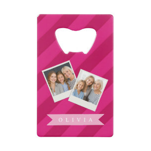 Persoonlijke Leuke Moderne Roze Streep Kredietkaart Flessenopener