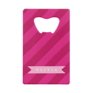 Persoonlijke Leuke Moderne Roze Streep Kredietkaart Flessenopener