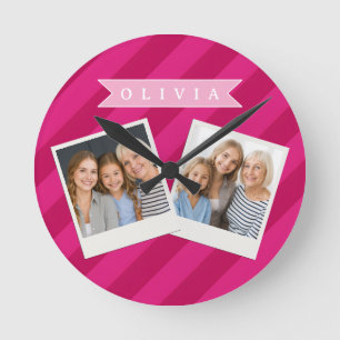 Persoonlijke Leuke Moderne Roze Streep Ronde Klok