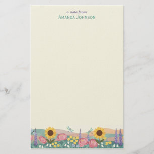 Persoonlijke Libelle Bloemenveld Aangepaste Naam Briefpapier
