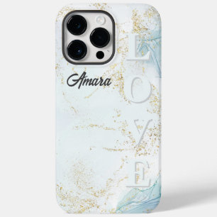 Persoonlijke Lichtblauwe Marmer Case-Mate iPhone 14 Pro Max Hoesje