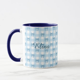 Persoonlijke lichtblauwe strikken & Gingham Coquet Mok