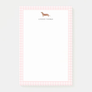 Persoonlijke lichtbruine Dachshund met roze Gingha Post-it® Notes