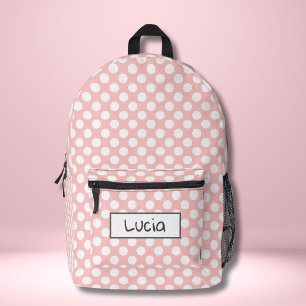Persoonlijke lichtroze en witte polkadot bedrukte rugzak