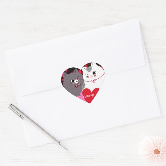 Persoonlijke liefdeskatten hart sticker (Envelop)