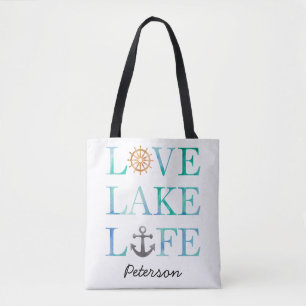 Persoonlijke liefdesLake Life Nautical Waterverf Tote Bag