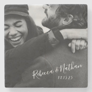 Persoonlijke liefdespaar foto-weduwnaar datum stenen onderzetter