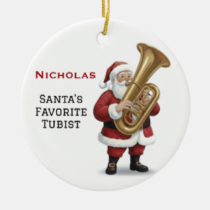 Persoonlijke lieve Kerstman die op een tuba speelt Keramisch Ornament