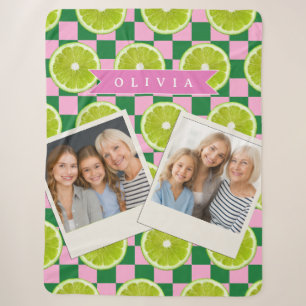 Persoonlijke Lime Gingham Citrus Aangepaste Naam Sherpa Deken