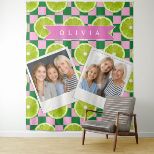 Persoonlijke Lime Gingham Citrus Aangepaste Naam Wandkleed
