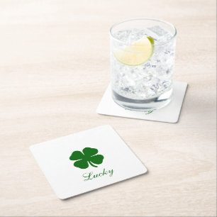 Persoonlijke Lucky Green Clover Vierkante Kartonnen Onderzetter