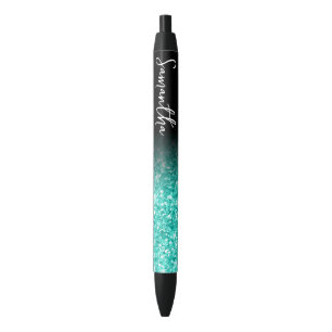 Persoonlijke luxe turquoise glitters ombre zwarte inkt pen